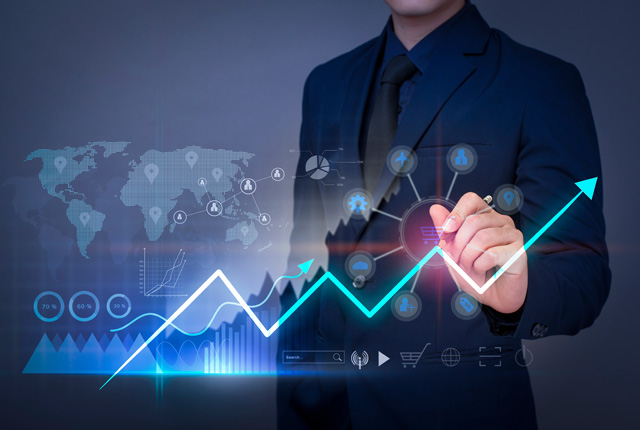 Businessman analyzing growth data visually